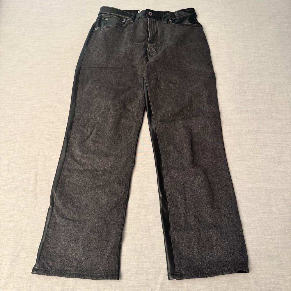 Abercrombie & Fitch High Rise Jeans Size 10R Waist 30 Denim & Faux Leather Combo